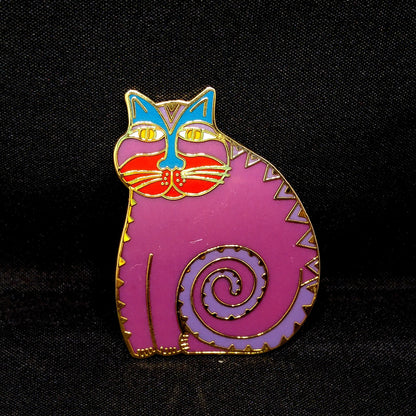 Laurel Burch "Mythical Cat" Brooch & Pendant, Cloisonné Enamel, Gold Plated, 1980s Vintage Jewelry