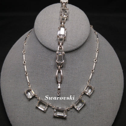 Vintage Swarovski Swan Logo Emerald Cut Crystal Necklace & Bracelet Set 1990s