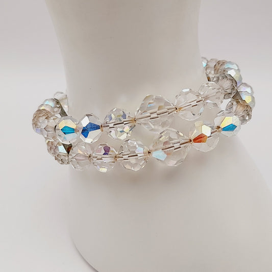 Vintage 1950s Clear Aurora Borealis Crystal Two Strand Bracelet – 6 3/4 Inches