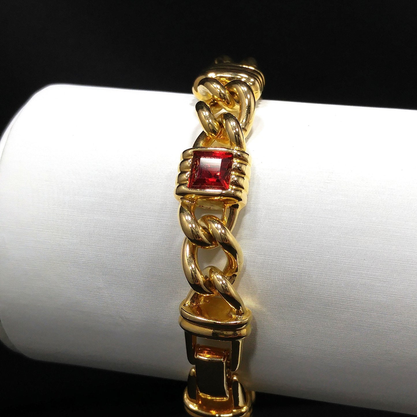 Vintage Swarovski Gold Plated Bracelet – Swan Logo, Red Blue Purple Crystals – 1980s