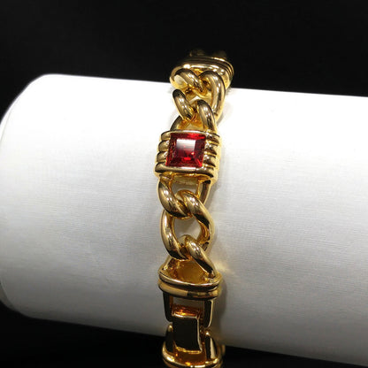 Vintage Swarovski Gold Plated Bracelet – Swan Logo, Red Blue Purple Crystals – 1980s