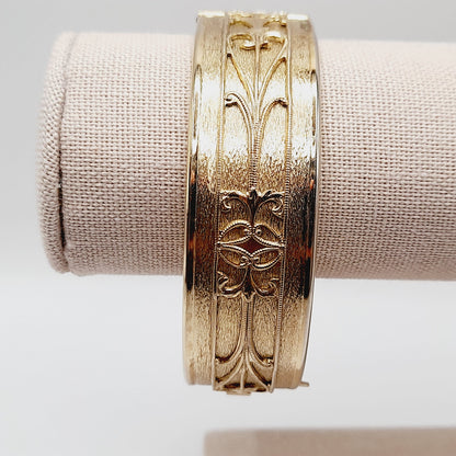 Vintage Hinged Wide Bracelet Raised Design Mid-Century Bracelet