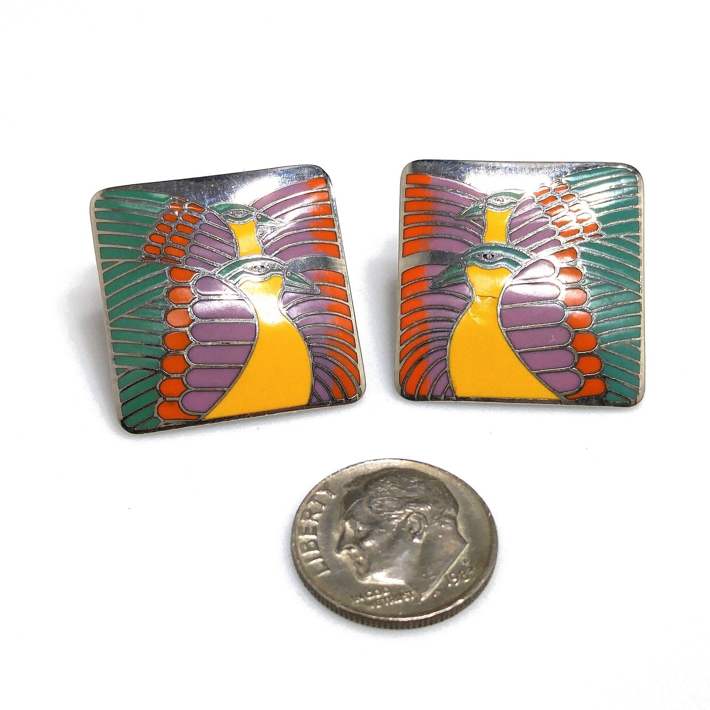 Vintage Laurel Burch "Moondoves" Post Earrings, Rhodium Plated, 1980s