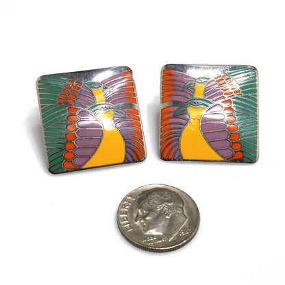 Vintage Laurel Burch "Moondoves" Post Earrings, Rhodium Plated, 1980s