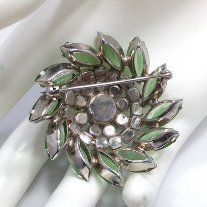 Vintage Peridot Green Rhinestone Domed Brooch, Aurora Borealis, 1960s