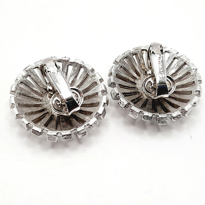 Vintage Crown Trifari Rhodium Plated Clip Earrings, Mid-Century Sunburst Jewelry