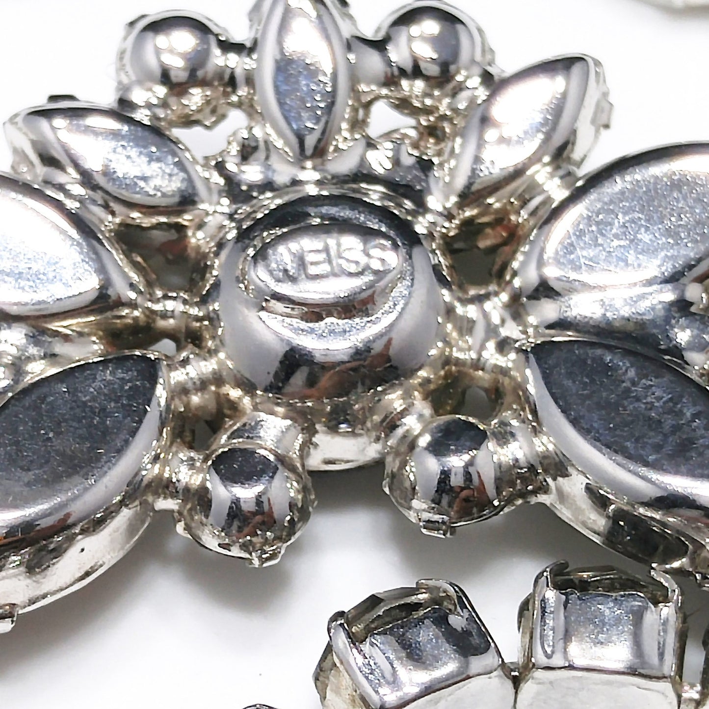 Vintage Weiss Black Diamond Rhinestone Necklace, Rhodium Plated, 1960s