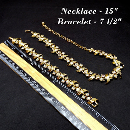 Vintage Aurora Borealis Rhinestone Necklace Bracelet Set, Gold Plated, 1960s Vintage Jewelry