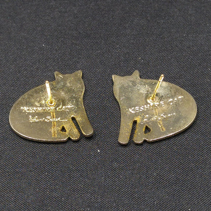 Vintage Laurel Burch "Keshire Cat" Red Post Earrings, Gold Plated