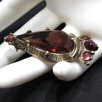 Miracle Purple Rhinestone Cabochon Brooch, 1950s Vintage Jewelry