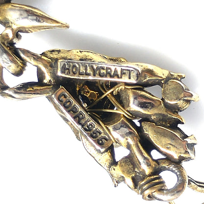 Vintage Hollycraft 1956 Blue Rhinestone Pearl Necklace Earrings Set Gold Tone