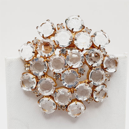Vintage Clear Crystal Bezel Set Brooch Gold Tone Prong Setting Pin – 2”