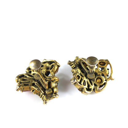 Hollycraft 1953 Pastel Rhinestone Earrings, Mid-Century Screw Backs, 1950s Vintage Jewelry