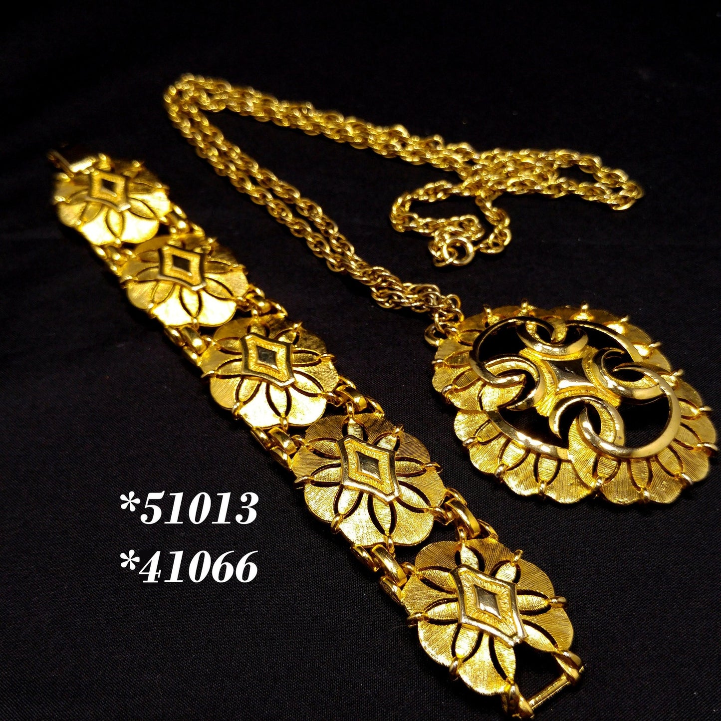 Gold Plated Necklace & Bracelet, Medallion Design, 1960s Vintage Jewelry