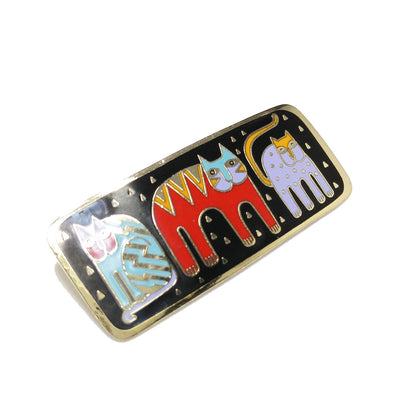 Laurel Burch "Fantastic Felines" Enamel Brooch, Gold Plated Cloisonne, 1980s