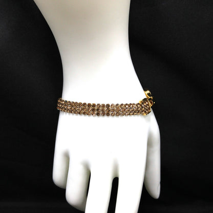Vintage Swarovski Bracelet 1990s Swan Logo Light Topaz Rhinestone Mesh Gold 7.5"