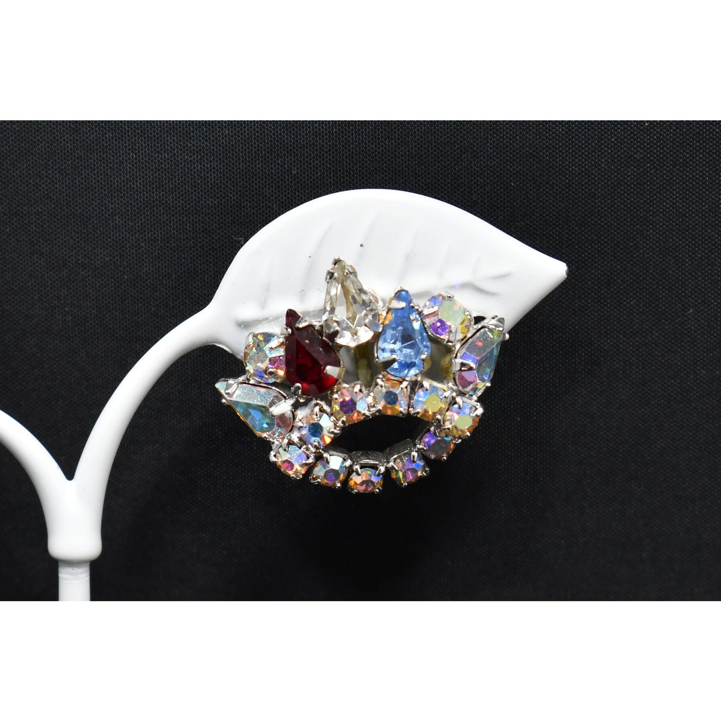 Rhinestone Crown Screw Back Earrings, Unsigned B. David, 1950s Vintage Jewelry