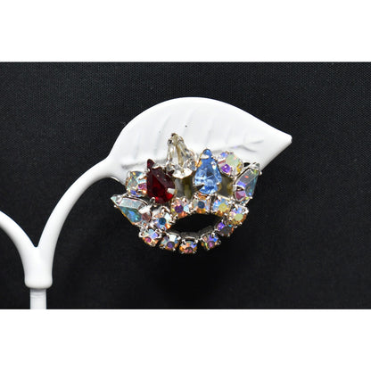 Rhinestone Crown Screw Back Earrings, Unsigned B. David, 1950s Vintage Jewelry