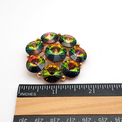 Vintage Weiss Green Watermelon Rivoli Rhinestone Brooch