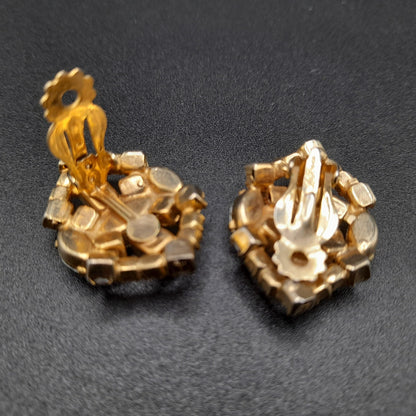 LaRoco Aurora Borealis Clip Earrings, Designer Gold Plated, 1960s Vintage Jewelry