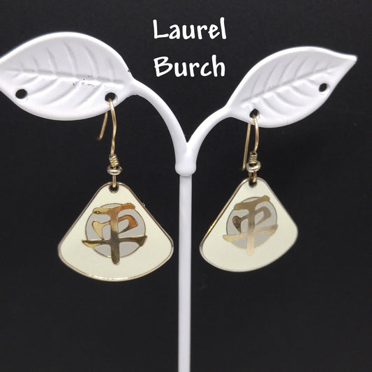Vintage Laurel Burch Tranquility Earrings, Gold Plated, Cream Enamel