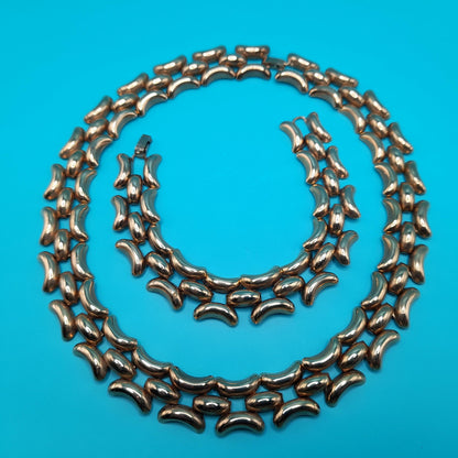 Vintage Krementz Gold Plated Bracelet Necklace Jewelry Set, Mid-Century