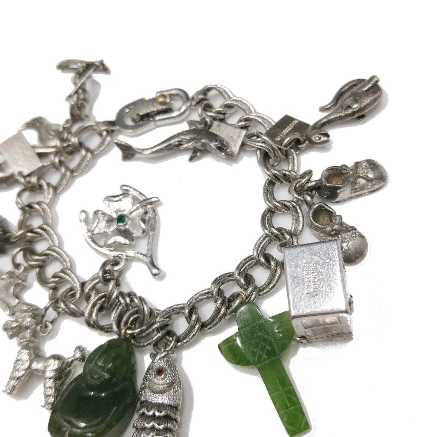 Monet Charm Bracelet, Sterling Gemstone Charms, 1960s Vintage Jewelry