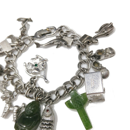 Monet Charm Bracelet, Sterling Gemstone Charms, 1960s Vintage Jewelry