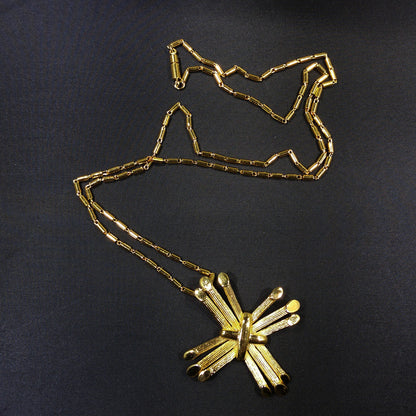 Crown Trifari Cross Pendant Necklace, Gold Plated, 1970s Vintage Jewelry
