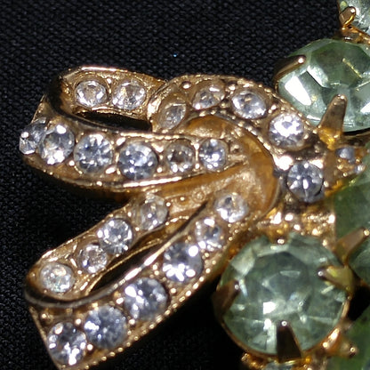 Vintage Weiss Peridot Green Rhinestone Brooch, Uranium Glass, Gold Plated, 1960s