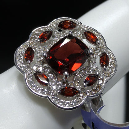 Sterling Silver Garnet Ring, Thailand, Size 8.25, 1990s Vintage Jewelry