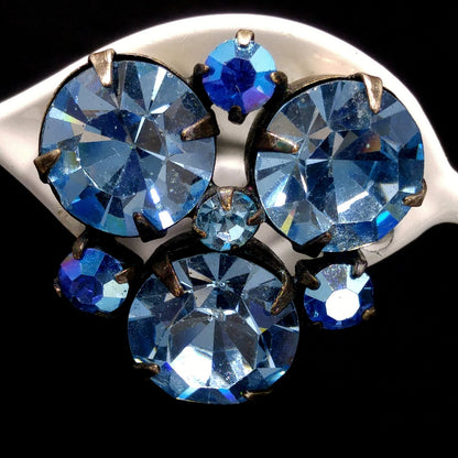Regency Blue Rhinestone Brooch Earrings Set, 1950s Vintage Jewelry