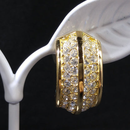 Vintage Christian Dior Rhinestone Hoop Earrings – Gold Plated Pave 1990s Designer Jewelry