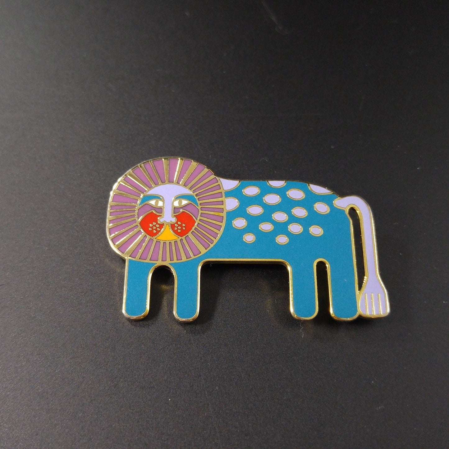 Laurel Burch "Leonardo" Brooch, Blue Enamel Gold Plated Lion, 1980s Vintage