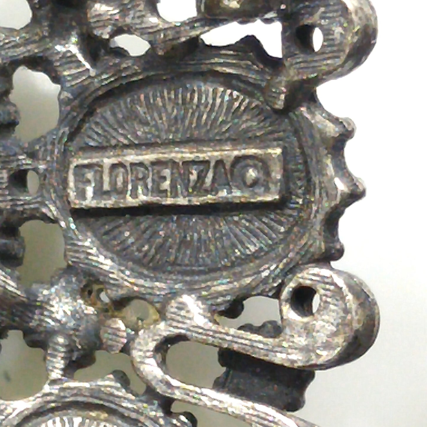 Florenza Blue Faceted Glass Brooch & Pendant, Antique Silver Tone, Gold Plated, 1950s Vintage Jewelry