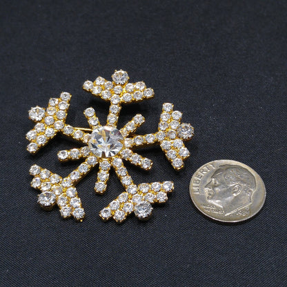 Eisenberg Ice Snowflake Brooch, Clear Rhinestones, Gold Plated, Vintage Jewelry