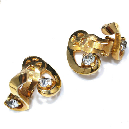 Mazer Rhinestone Choker Necklace & Earrings, Gold Plated, 1940s Vintage Jewelry