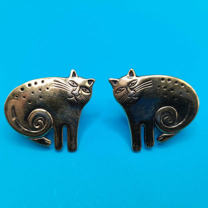 Vintage Laurel Burch Gold Plated Cat Earrings, Clip-on Earrings