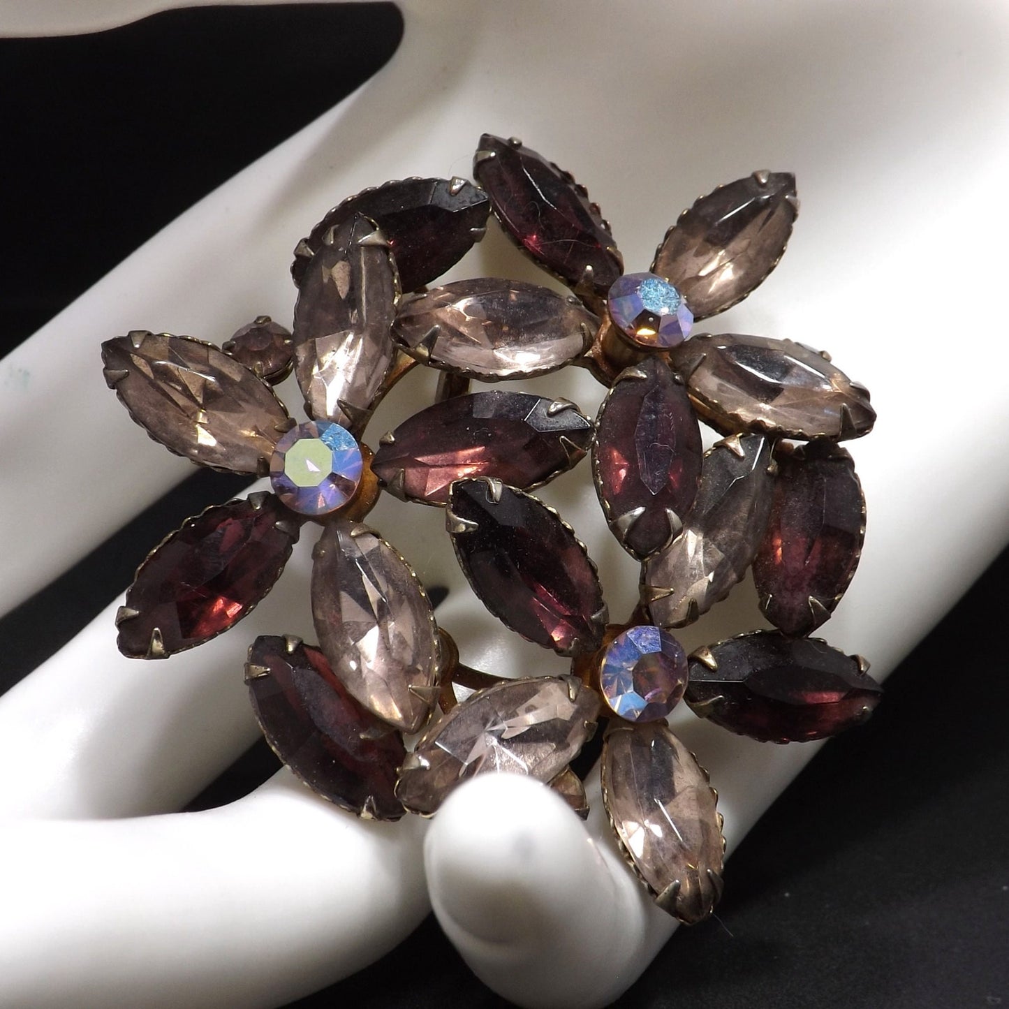 Floral Purple Lilac Floral Brooch, Riveted Construction, 1950s Vintage Jewelry