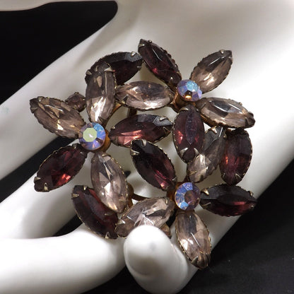 Floral Purple Lilac Floral Brooch, Riveted Construction, 1950s Vintage Jewelry