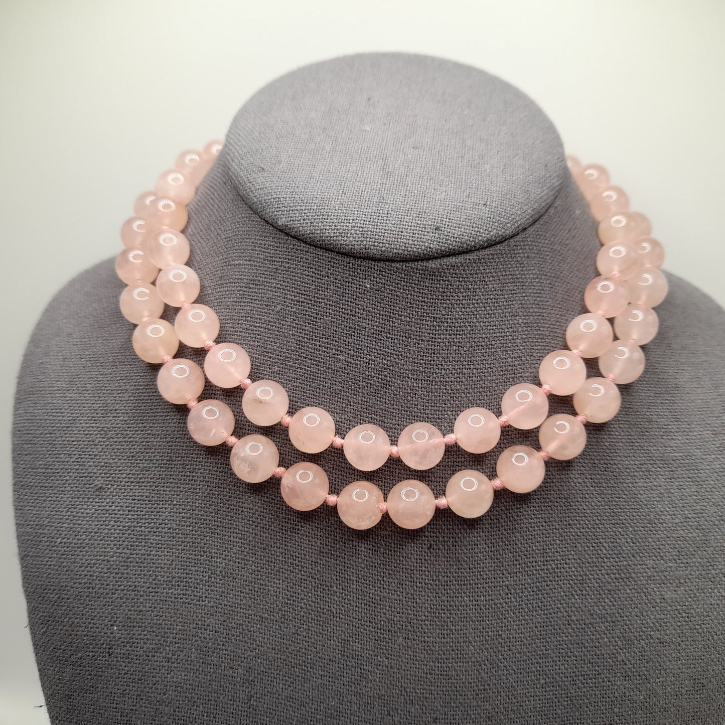 Vintage Pink Quartz Hand-Knotted Necklace – 30 Inches, No Clasp