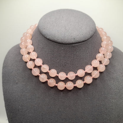 Vintage Pink Quartz Hand-Knotted Necklace – 30 Inches, No Clasp