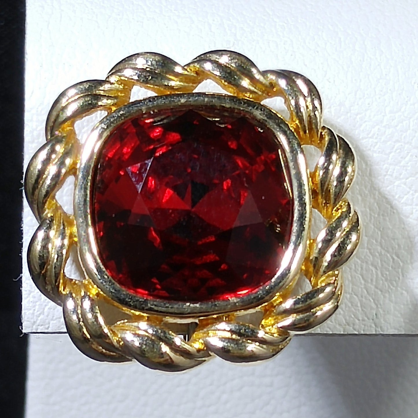 Swarovski Red Crystal Earrings, Gold Plated, Stamped SAL, 1970s Vintage Jewelry