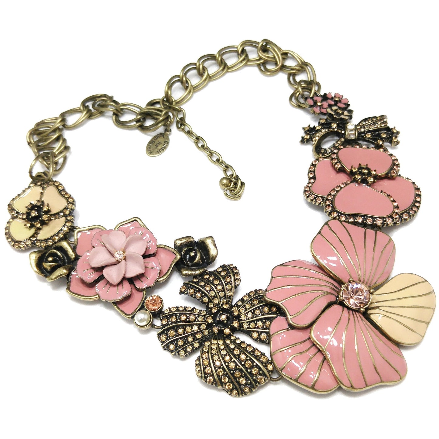 Vintage Ciner for Joan Rivers Pink Enamel Necklace, Classic Collection, 1990s