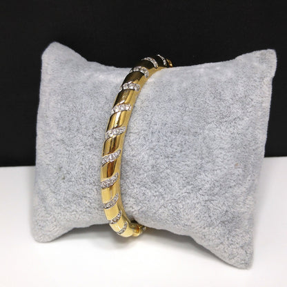 Swarovski Swan Logo Bracelet, Gold Plated Hinged Bangle, Clear Pave Rhinestones, 1980s Vintage Jewelry