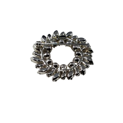 Sherman 1950s Pink & Smoky Gray Rhinestone Wreath Brooch | Rhodium Plated Mid-Century Signed Pin