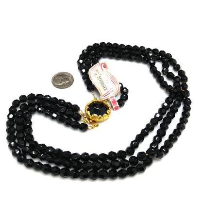 Vintage Jonne’ Original Black Crystal 3-Strand Necklace House of Schrager NOS