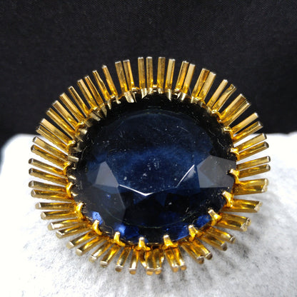 Kramer Large Blue Glass Brooch Pendant, Gold Plated, 1950s Vintage Jewelry