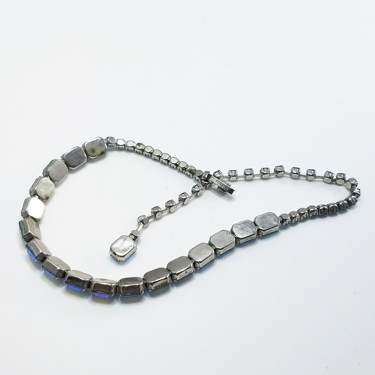 Weiss Iridescent Blue Aurora Borealis Rhinestone Choker Necklace – 1950s Vintage Jewelry