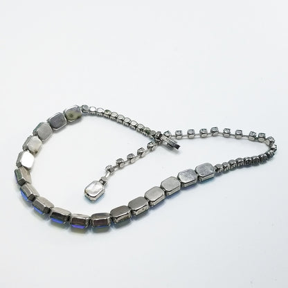 Weiss Iridescent Blue Aurora Borealis Rhinestone Choker Necklace – 1950s Vintage Jewelry